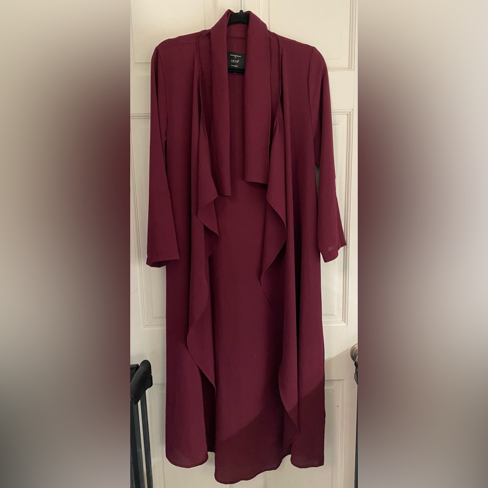 Iris Los Angeles Purple Long Open Ruffle Cardigan Swim Cover up Duster Large/L F - Picture 2 of 8